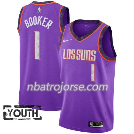 Barn Phoenix Suns Tröja Devin Booker 1 2018-19 Nike City Edition Lila Swingman